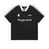 Camiseta de manga corta gruesa con costuras de color en contraste para hombre, estilo americano de verano, marca de moda, traje de motociclista de alta gama, camiseta de media manga con aspecto de coche de carreras.