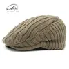 Boina de Lana Estilo Británico Retro para Mujer, Gorro de Punto para Otoño e Invierno, Gorra con Visera Cálida Forrada de Polar, Gorra Casual Adelantada para Hombre