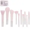 Kit de Pincéis de Maquiagem Mini com 10 Peças, Cabos de Cristal, Estilo Portátil para Viagem, Pincel para Pó, Pincel para Contorno, Pincel para Blush