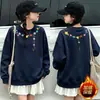 Sudaderas forradas de felpa para niñas de importación, nueva colección otoño/invierno 2026, cuello redondo, diseño de caricatura lindo, tops de manga larga para niños como capa base, venta al por mayor