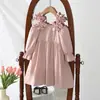 Vestido de Outono para Meninas Comércio Exterior Transfronteiriço Novo Doce Rosa Flor Tridimensional Alça Larga Ombro a Ombro Manga Longa