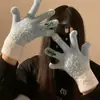 Luvas Femininas de Inverno Novas Sem Dedos Acolchoadas Peludas de Tricô para Meninas Estilo Coreano Tela Sensível ao Toque Cinco Dedos Escrita