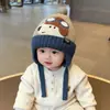 Sombrero de Invierno y Otoño para Niños Sombrero de Lana de Oso Sombrero de Algodón Tejido para Niñas Cálido Sombrero de Bebé Bufanda Conjunto de Dos Piezas
