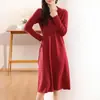 Falda de Lana Cruzada con Cuello en V para Mujer 2026 Otoño e Invierno Nuevo Estilo Falda de Punto Larga hasta la Rodilla con Cordón Adelgazante de Longitud Media