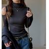 Camiseta de cuello alto a media altura de Tencel Lyocell de alta gama, elegante, de manga larga, para mujer, tops tipo camiseta cepillada para otoño e invierno