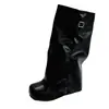 Botas de montar minimalistas hasta el muslo con tacones gruesos, botines a media pantorrilla, estilo nicho de moda otoñal con hebilla de cinturón y característica de aumento de altura