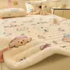 Colchoneta Gruesa de Leche Polar Estampada para Invierno, Habitación, Hogar, Tatami, Cojín Suave, Cubierta de Cama Acolchada de Polar Coral Cálido