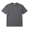 Nueva Camiseta Casual de Color Sólido Simple para Hombre de Verano, Estilo Holgado Delgado, Cuello Henley, Top Camiseta de Manga Corta Retro Americana