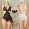 2026 Camisón Sexy de Encaje Transparente Puro Deseo Conjunto de Vestido de Tirantes para Casa