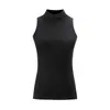 Novo Top Regata de Tricô de Linho e Algodão Elegante e Versátil Levemente Transparente Bainha Enrolada Top de Tricô Retro de Gola Alta Sem Mangas Feminino 6107