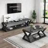Móvel de TV para Sala de Estar com Vidro Temperado, Conjunto Moderno Minimalista de Mesa de Centro e Móvel de TV, Mesa de Centro Laqueada em Arte de Ferro