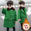 Abrigo Infantil Estilo Militar con Forro de Algodón, Engrosado para Calidez, de Longitud Media, Color Verde Militar, Chaqueta Estilo Vintage para Niños, Abrigo de Algodón Antiguo con Forro Polar, Moderno