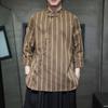 Camisa Rayada de Manga Media Estilo Chino para Hombre Moda 2024 Casual Talla Extra Estilo Chino Retro Camisa de Siete Mangas Rayada para Hombre