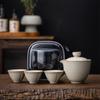 Juego de té de viaje pequeño con tapa, juego de tazas de cerámica portátil para exteriores, juego de tazas exprés para horno Ru, regalo para actividades empresariales