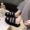 Pantuflas Mao Mao de una sola palabra con hebilla de cinturón para otoño e invierno, pantuflas de algodón cálidas con fondo grueso y suela soplada para el hogar, pantuflas de fondo suave de gran tamaño