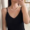 Luz Fuerte Blanco Frío Contraste Dorado Té Cristal Artificial Perla de Hogar Collar 8mm Cadena Básica Clavícula