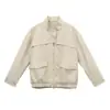 Chaqueta de Cuero NEIHE 2026 Otoño Estilo Old Money Cuello Alto Holgada Hombro Caído Bolsillo Grande para Mujer 260203