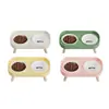 Cuenco doble de cerámica para gatos, cuenco para mascotas anti-derrames, cuenco integrado para agua y comida, cuenco de acero inoxidable para perros, cuenco de agua y comida para gatos y perros con protección para el cuello