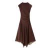 Vestido de cintura estrecha de red de seda plisada de tres colores para mujer de principios de primavera 2025, nuevo, de comercio exterior transfronterizo de Amazon, Europa y Estados Unidos