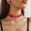 Colar Choker Europeu e Americano de Luxo em Vidro Cristal de Camada Dupla Geométrico Retangular Conjunto de Brincos Colar de Cristal Colorido da Moda