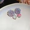 Pendientes de Borlas con Forma de Corazón y Flor de Gasa Azul Transfronterizos Europeos y Americanos, Pendientes Versátiles Estilo Vacaciones, Pendientes de Lujo Ligero de Gama Alta