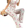 Amazon Europa y América Transfronterizo Nuevo Sexy Malla Costura Estampado Pijama Dos Piezas Conjunto Ropa de Casa para Mujer Pijamas