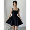 Vestido camisola feminino sem costas transpassado europeu e americano, vestido de verão quadrado da moda para comércio exterior