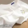 Camiseta feminina branca de algodão puro de peso pesado, manga curta, novo estilo de verão com uma vibe retrô americana, estampa pequena, peça versátil, gola redonda da moda