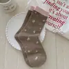 25 Nuevos Calcetines Holgados Originales de Estilo Otoñal con Estampado Floral Pequeño, Sin Costuras, Puño de Burbuja, Etiqueta de Tela y Lazo para Mujer