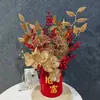 Mudanza a la Casa, Cubo de Frutas de la Fortuna, Decoración con Arreglo Floral, Cubo de Bendición Floral de Nochevieja con Frutas Rojas, Fabricante de Cubo de Abrazo de Año Nuevo con Frutas Rojas