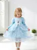 Vestido de Princesa Elsa para Meninas, Vestido de Outono 2026 Novo Modelo, Vestido Super Fofo de Manga Longa para Bebês, Vestido Rodado Infantil