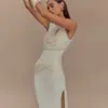 Vestido Largo Casual de Manga Larga Ajustado Estilo Europeo y Americano para Mujer, Tirantes Finos Color Sólido Bodycon
