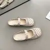 Chinelos Mary Jane de Bolinhas, Bico Quadrado, Boca Rasa, Slip-Ons Femininos Estilo Francês com Laço para Combinar com Vestidos