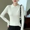 Top base de punto de alta calidad, imitación lana 6%, cuello en V, manga larga, estilo Otoño/Invierno, corte ajustado, color liso, suéter de punto para mujer, prenda interior