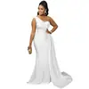 Pronta Entrega Comércio Exterior Moda Feminina Nova Moda Europeia e Americana Elegante Cor Sólida Festa Bodycon Manga de Um Ombro Vestido Longo Estiloso