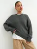 Suéter tejido de punto casual de estilo holgado transfronterizo con cuello redondo para mujer, chaqueta pullover de color liso para otoño e invierno, top versátil