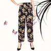 Comércio Exterior Plus Size Meia-idade e Idosos Verão Finos Respiráveis Calça de Flor de Nove Pontos Calça de Mãe Calça Reta Solta de Seda de Gelo