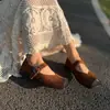 2695-2 Gamuza de Vaca Moda Punta Cuadrada Sin Cordones Tacón de Cuña Cómodos Originales Color Sólido Zapatos Casuales para Mujer de Piel Genuina