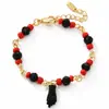 Pulsera de Mariposa con Incrustaciones de Circonita de Cobre de Venta Caliente Transfronteriza con Colgante Cuadrado Liso, Cadena Figaro, Pulsera Negra Pequeña de Oración para Mujeres