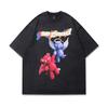 Tkpa Camiseta Casual de Manga Corta para Hombre de Estilo Europeo y Americano High Street Vintage Retro Lavado Viejo Banda de Rock Holgada