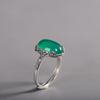 Anel de calcedônia verde com formato de ovo Xiangyun retrô, prata 925, personalizado, moderno, feminino, aberto, simples