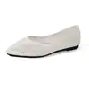 Sapatos Femininos de Trabalho Europeus e Americanos Transfronteiriços Cor Sólida Decote Baixo Tricotados Respiráveis Transfronteiriços Vazados Bico Fino Salto Baixo Atacado Tamanho Grande