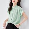 Camisa de gasa a rayas de manga corta con cuello POLO para mujer, nueva y elegante camisa de verano, blusa holgada que cubre el vientre.