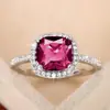 Palacio Sanjie Anillo Rojo Tansang Vintage Anillo Cuadrado de Temperamento Anillo de Reina Real Moda Anillo Sencillo para Dedo
