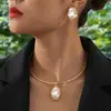 Set de Pendientes y Collar de Perlas Imitación Borgoña Estilo Barroco con Alta Apariencia, Lujo Ligero, Nicho y Temperamento Versátil
