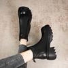 [Oferta Especial] Botas de Montar Retro de Suela Gruesa Botas Individuales Tacón Grueso Estilo Británico Botines de Cuero Forrados de Lana Botines Chelsea
