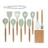 Conjunto de Utensílios de Cozinha de Silicone 12 Peças Colher de Cozinhar com Cabo de Madeira Pá Utensílios de Cozinha de Madeira Barril de Utensílios de Cozinha Colher para Dinheiro Vegetal Colher de Sopa