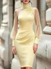 Amazon 2026 Otoño Nuevo Transfronterizo Europeo y Americano Vestido Bodycon de Manga Larga Ajustado de Color Sólido con Cuello Alto para Mujer