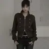 Chaqueta casual estilo vintage coreano para mujer Otoño/Invierno 2026, doble botonadura estilo Napoleón con cuello alto
