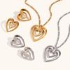 Joyería transfronteriza de moda europea y americana para combinar con todo, acero inoxidable chapado en oro de 18K, aretes colgantes de corazón de durazno hueco de doble capa, collar para mujer